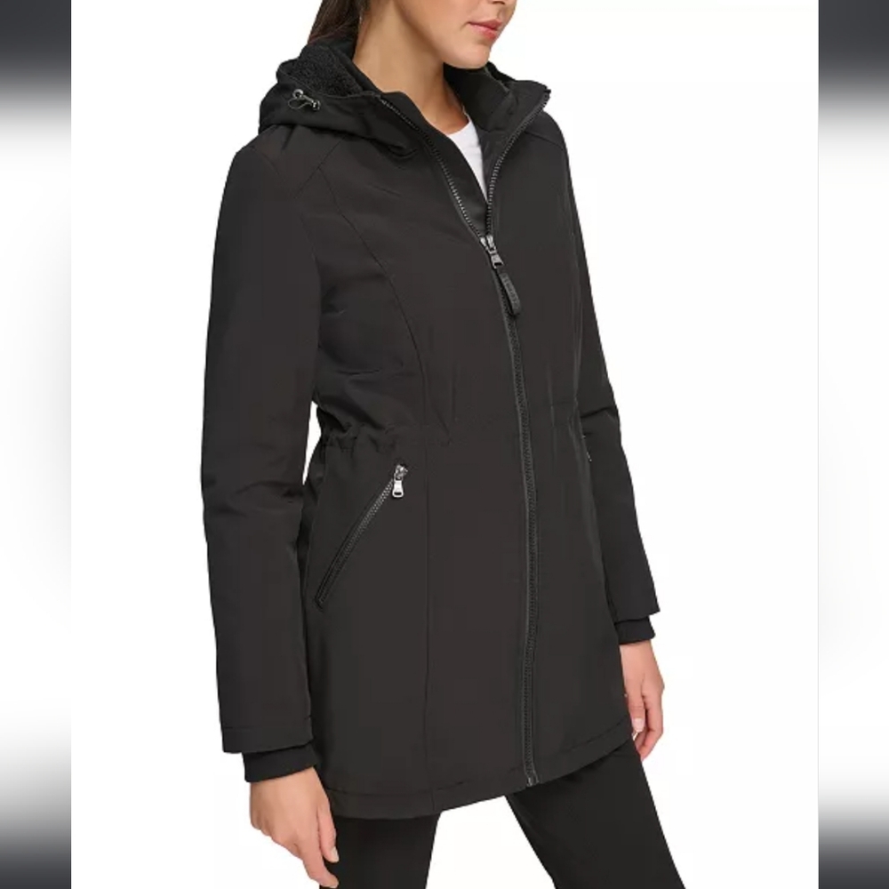 1 DAY SALE Calvin Klein Hooded Faux-Fur-Lined Anorak Raincoat Sz M - Picture 2 of 5